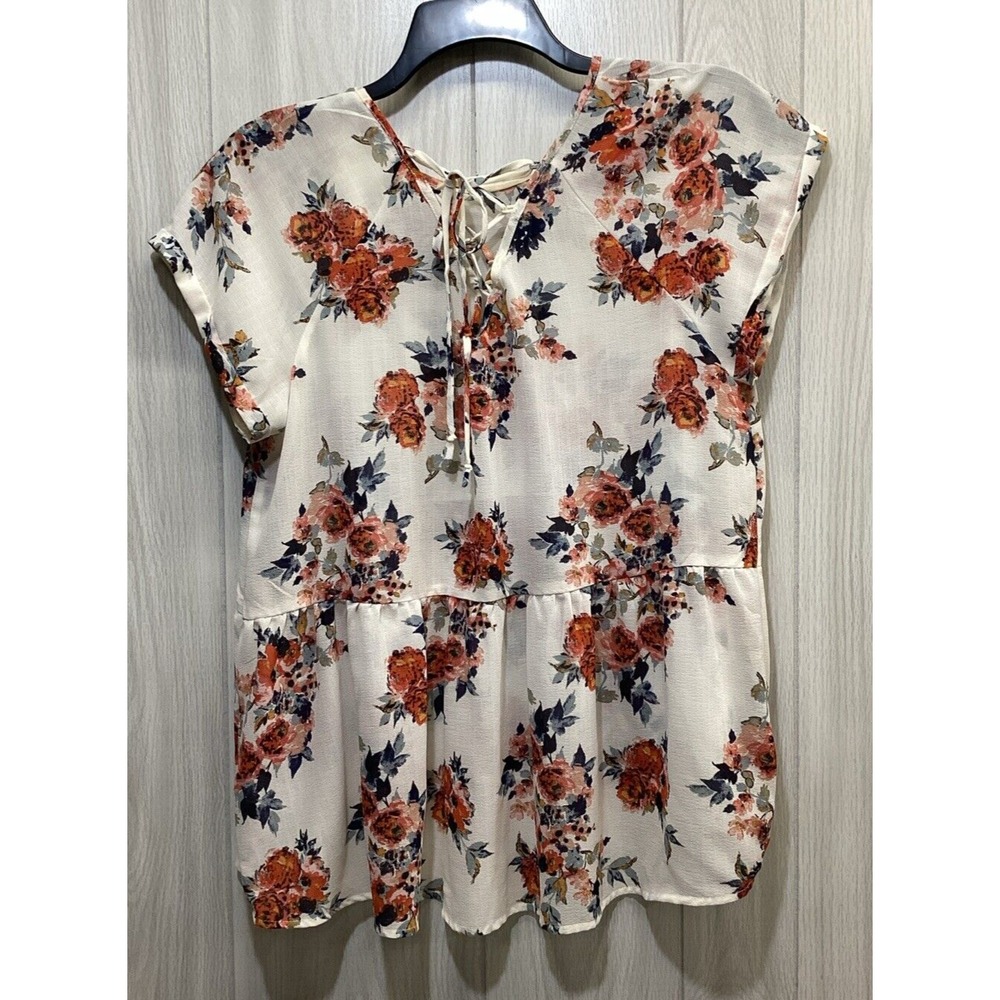 UNBRANDED Women's (Size 19x21") Floral V-Neck Lace Up Lightweight Shirt